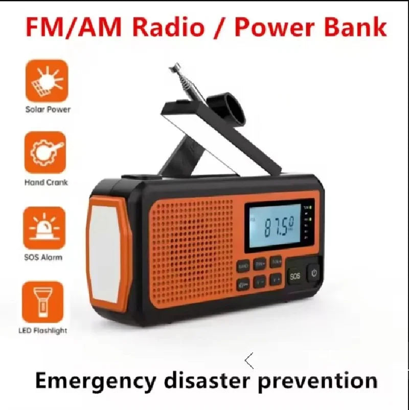 Emergency Solar Hand Crank Radio — AM/FM, LED Torch & Phone Charger